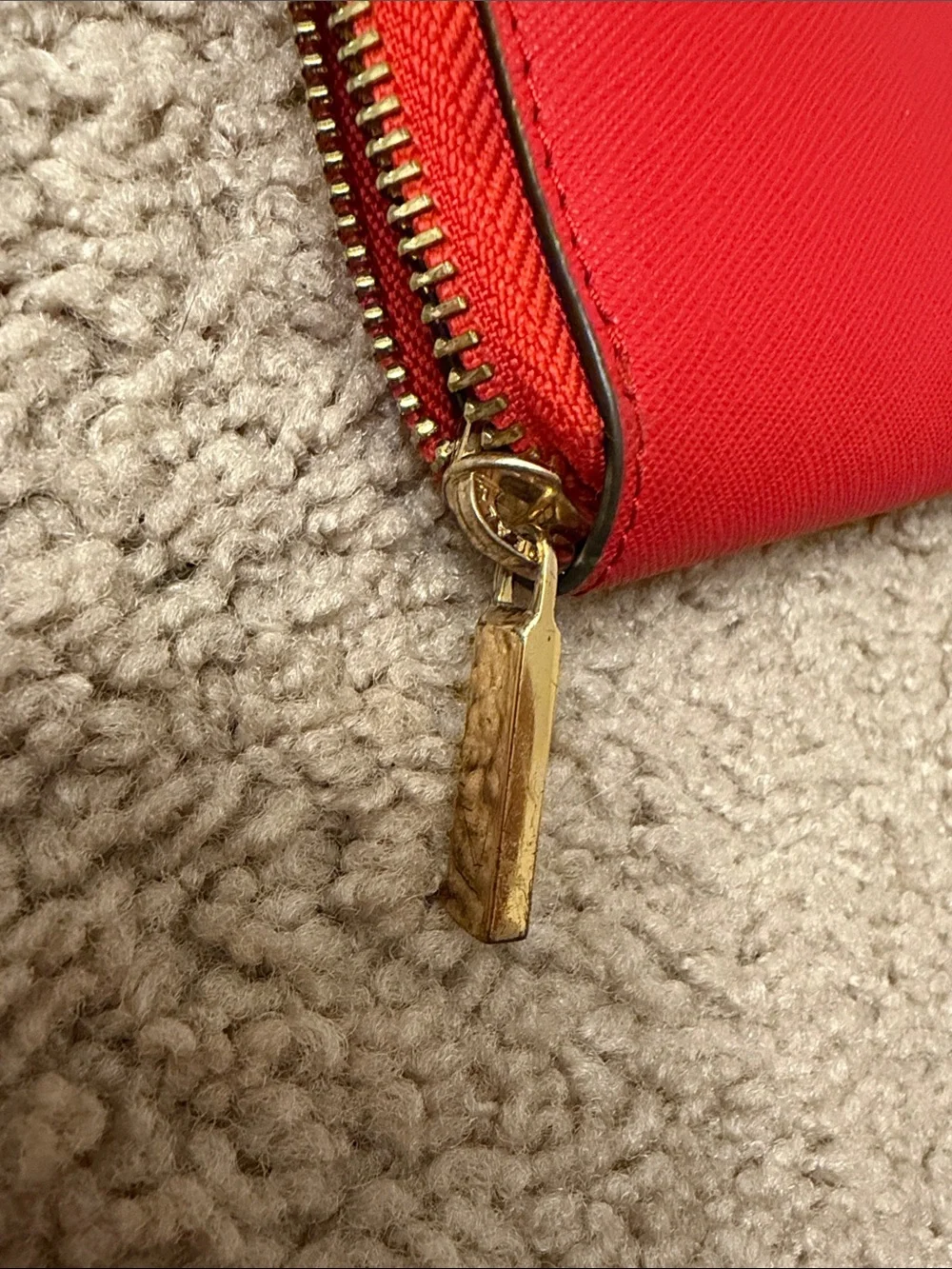 Tory Burch Red Zip Around Wallet with Gold Accents